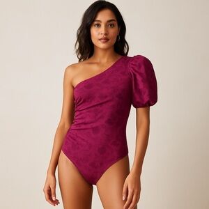 Free People Intimately One Love One-Shoulder Puff Sleeve Bodysuit Floral Size S